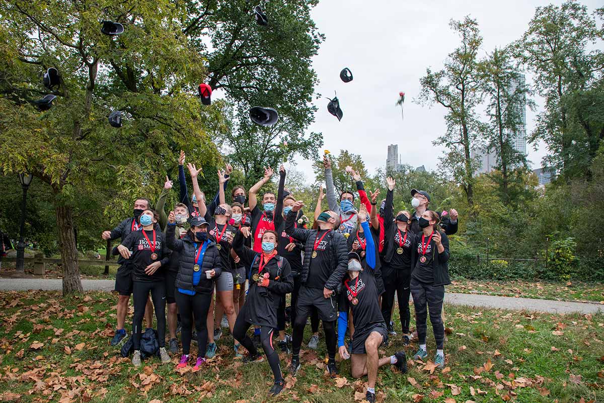 Runners celebrating finish