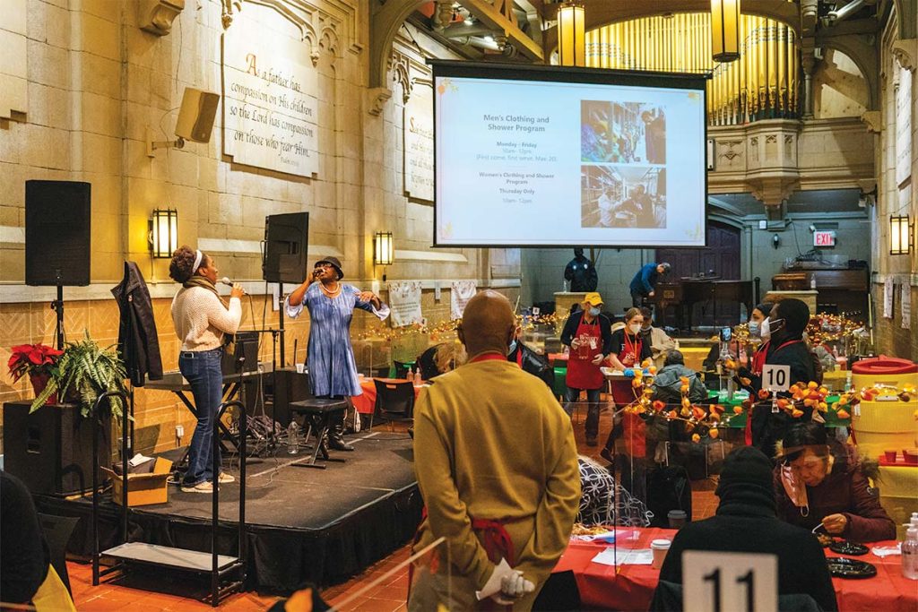 Meals being served at The Bowery Mission Thanksgiving