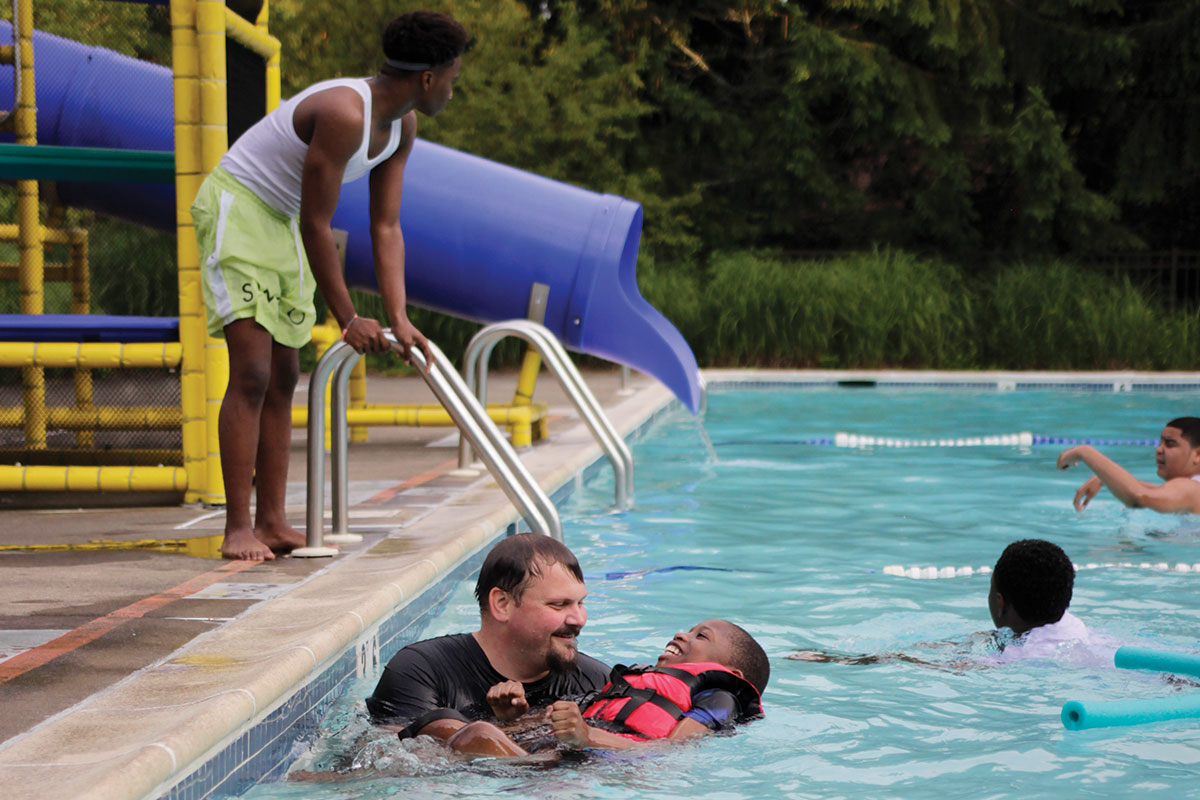 Campers in pool