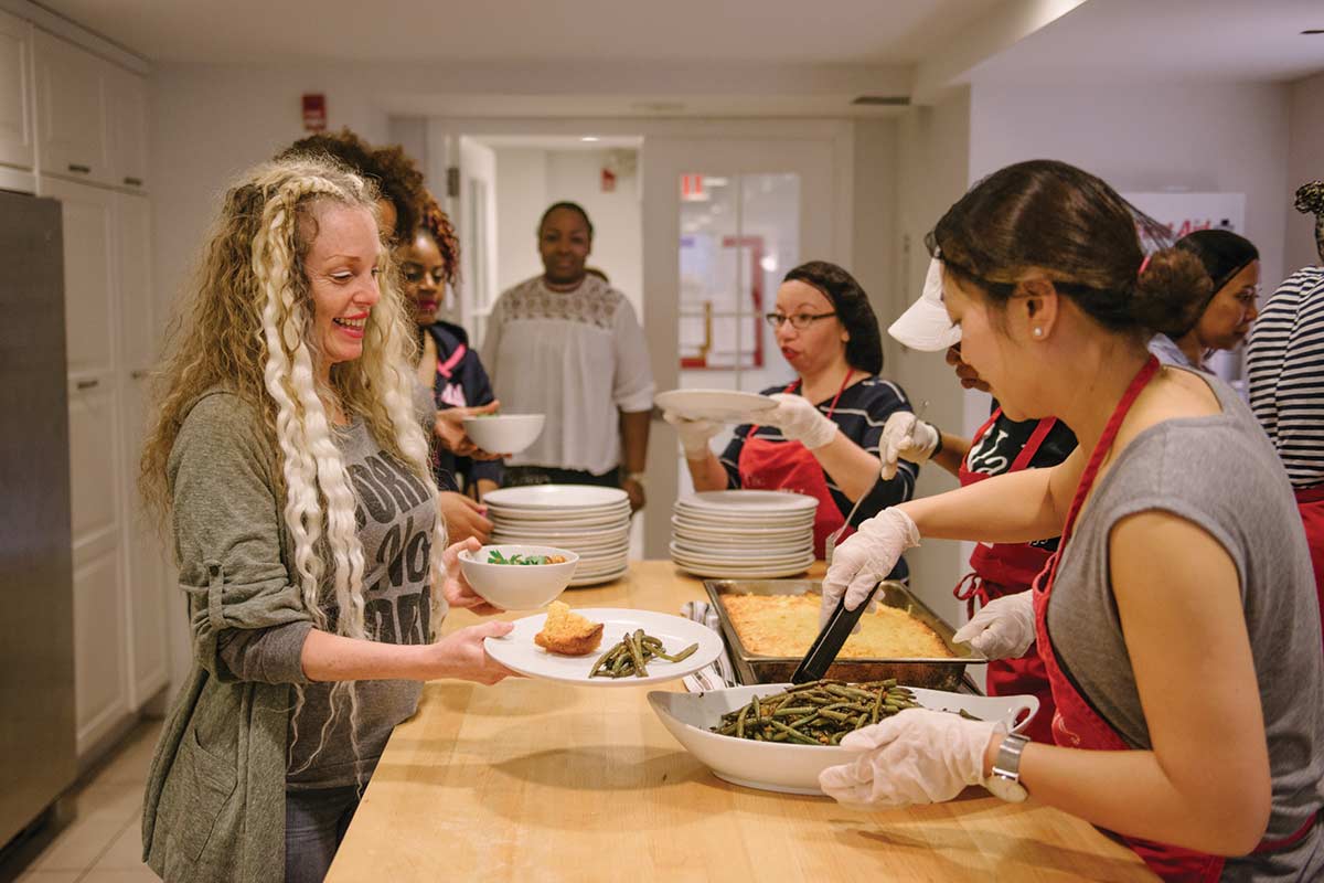 Staff serving clients