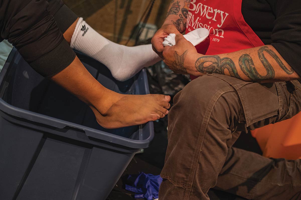 Easter foot-washing service at The Bowery Mission